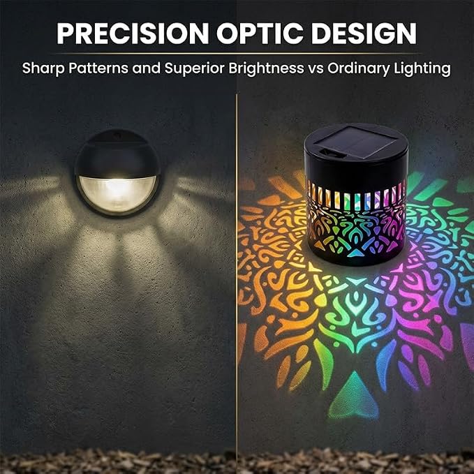 2 Pcs Solar Mandala Lights Outdoor: Metal Waterproof Solar Wall Lights with Decorative Projection Pattern - Solar Garden Lights for Fence Patio Deck Backyard Walkway Yard Decor