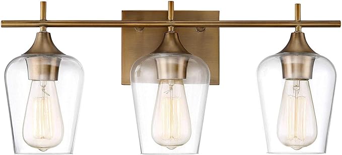Savoy Essentials 8-4030-3-322 Octave Bohemian Clear Glass Bathroom Vanity Wall Light, 3-Light 180 Total Watts, 10" H x 21" W, Warm Brass