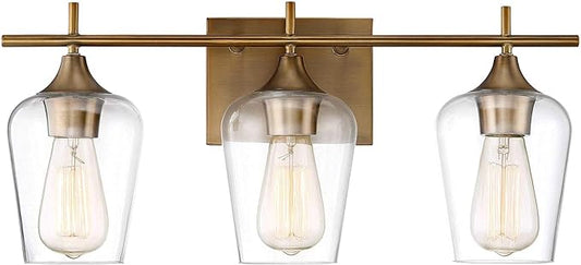 Savoy Essentials 8-4030-3-322 Octave Bohemian Clear Glass Bathroom Vanity Wall Light, 3-Light 180 Total Watts, 10" H x 21" W, Warm Brass
