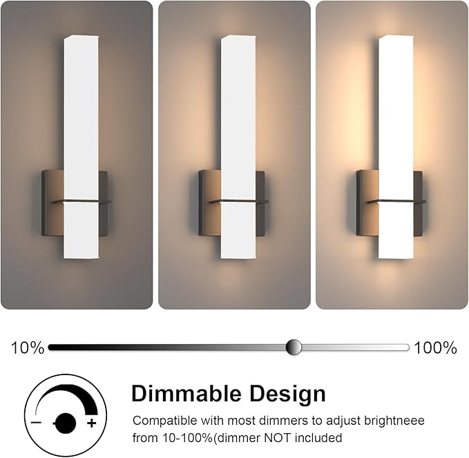 15.7inches Modern Led Wall Sconces,18W 3000K 1200Lumen Bathroom Vanity Wall Lights with White Acrylic Lampshade,Indoor Hardwired Wall Lamp for Bedroom Living Room(Black,2-Pack)