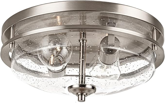 Edwarmlux Flush Mount Ceiling Lights, 2-Light Farmhouse Close to Ceiling Light, Industrial Ceiling Lighting Fixture for Kitchen Hallway Bedroom Living Room Stairways Porch (Brushed Nickel)