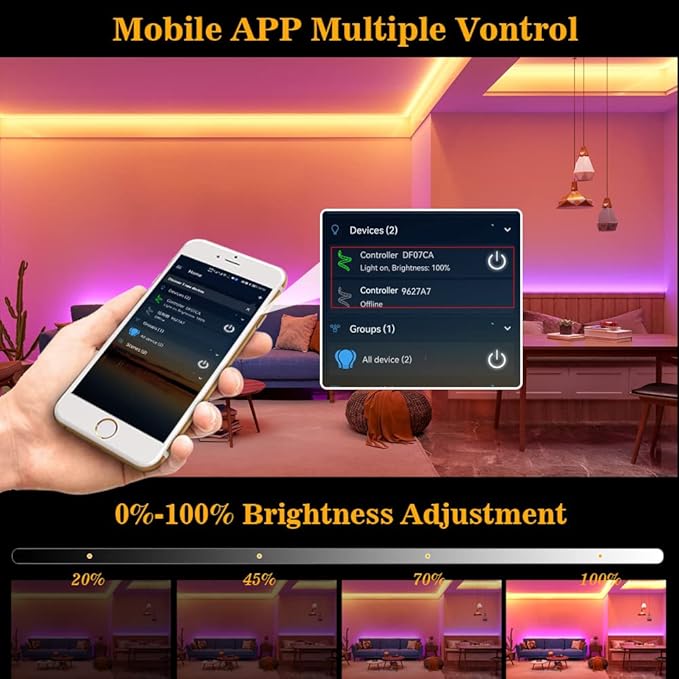 RGB COB Led Strip Light 16.4FT/5M, 576Leds/M, 24V Color Changing Led Strip Lights Dimmable with APP Control, Music Sync, Flexible Led Tape Light for Room Decor