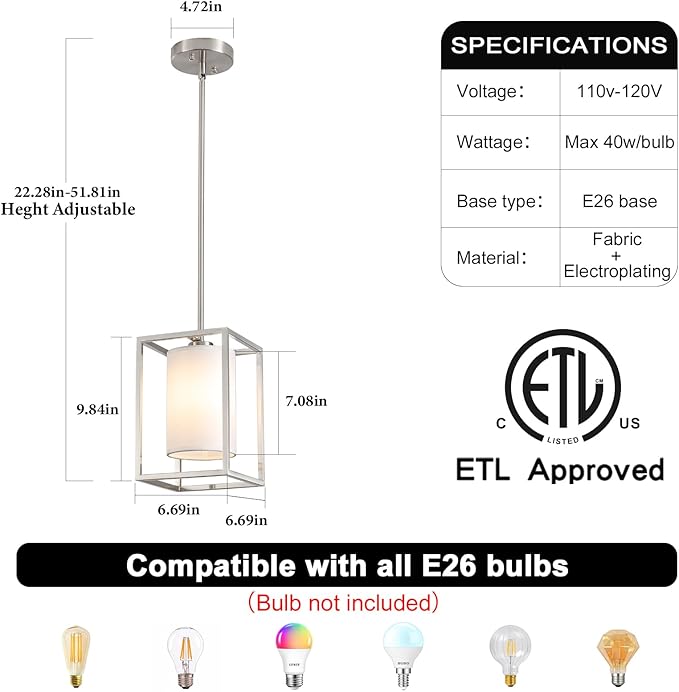 Brushed Nickel Pendant Lights Kitchen Island 2 Pack, Modern Small Lantern Kitchen Pendant Lighting Over Island, Farmhouse Kitchen Island Lights Ceiling Hanging, Industrial Cage Pendant Light Fixtures