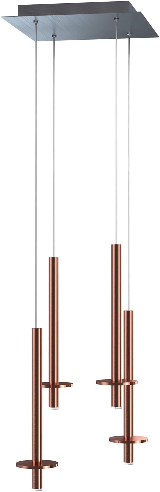 Draco 4 Pendant Lighting Copper – LED Hanging Light Fixture for Kitchen Island, Bar, Foyer – Equilateral Cluster of Mini Metal Rod Pipe Tube Cylinders – Dimmable, Adjustable Wire, Lamp Bulb Included