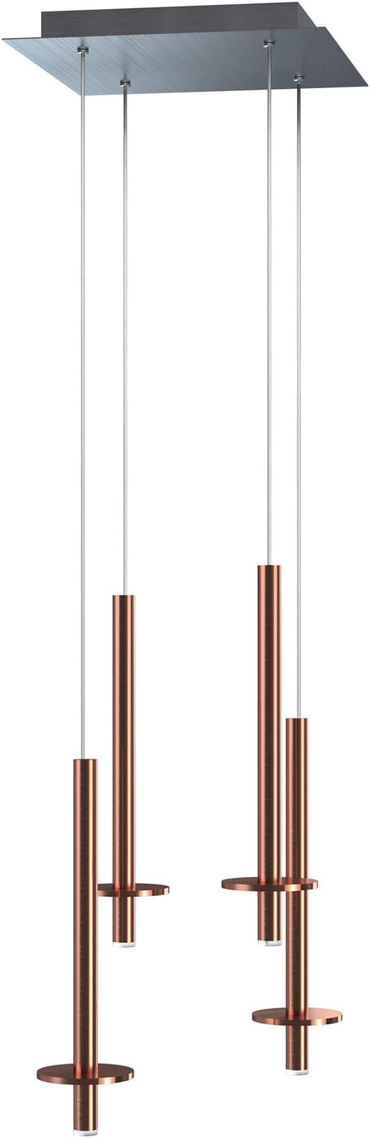 Draco 4 Pendant Lighting Copper – LED Hanging Light Fixture for Kitchen Island, Bar, Foyer – Equilateral Cluster of Mini Metal Rod Pipe Tube Cylinders – Dimmable, Adjustable Wire, Lamp Bulb Included