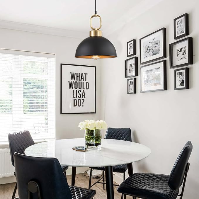 2 Pack Black Pendant Lights Kitchen Island, 10'' Farmhouse Industrial Pendant Light Fixtures, Adjustable Height Modern Dome Hanging Light for Kitchen Dining Room Entryway Bar