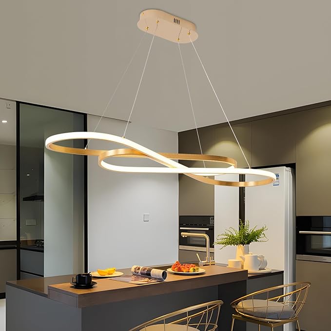 Luxury Gold Modern LED Pendant Light - 39.4in Modern Chandelier for Dining Room Kitchen Island Lighting