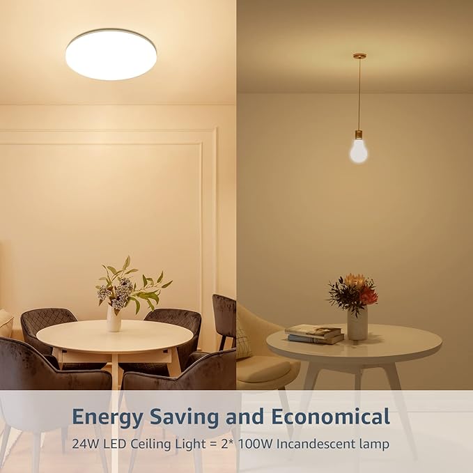 Lepro 11 inch 24 watt Flush Mount LED Ceiling Light 2400 Lumen 200 watt Equivalent, Waterproof, 3000 Kelvin Soft Warm White Bright Ceiling Fixture for Bedroom, Bathroom, Kitchen,Laundry, Living Room