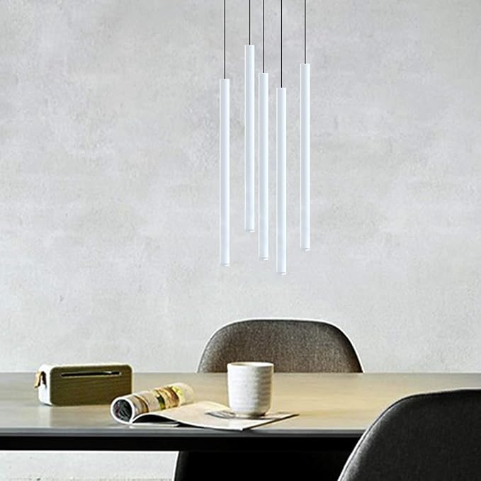 CANALIS 5 Mini Pendant Lighting White - LED Hanging Light Fixture for Kitchen Island, Bar, Foyer - Cluster Pendants - Dimmable, Adjustable Wire, Lamp Bulb Included