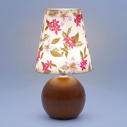 Vintage Wooden Base Fabric Table Lamp, Adjustable Light Color and Brightness with Power-Off Memory, Safe USB Powered, Retro Style LED Light for Bedroom Living Room Office (Red Flowers)