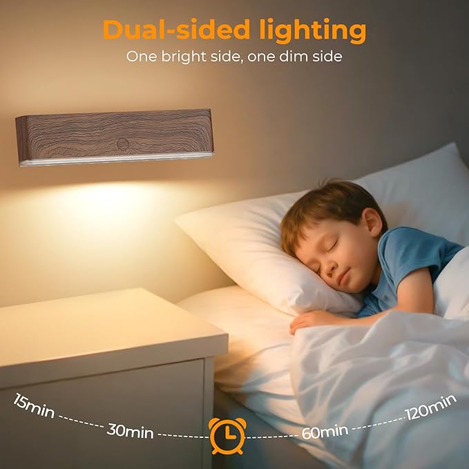 MOITA Magnetic Wireless Battery Operated Wall Sconce, Rechargeable Remote Control & Touch Control Wall Sconces Set of Two, 3-Color Temperatures LED Wall Lights, 360° Rotatable (Walnut, 2-Pack)