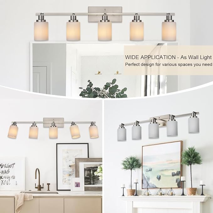 TODOLUZ 5-Lights Complete Track Lighting Kits in Brushed Nickel, Modern Spotlight Ceiling Lighting with Opal White Glass, E26 Bulb Base