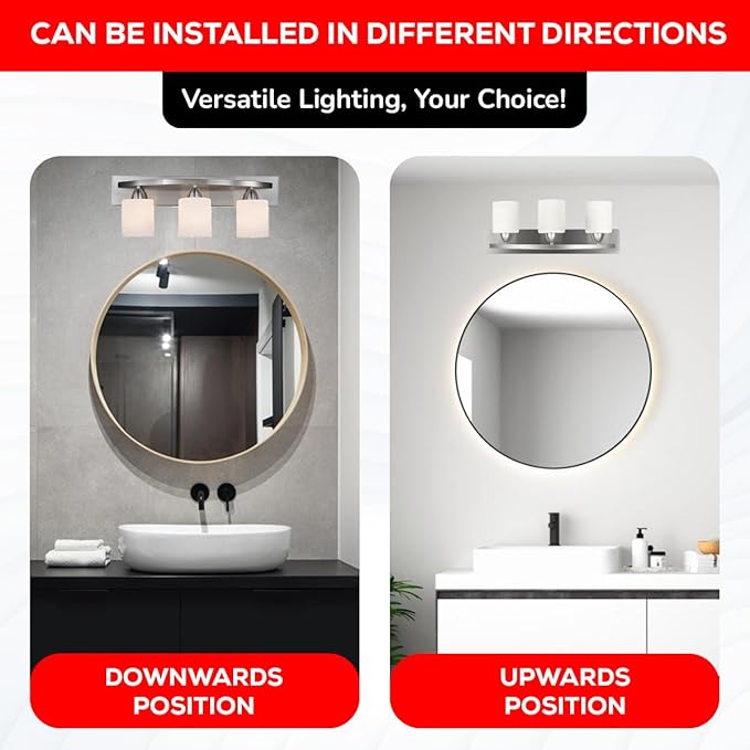 The Door Bull - Hollywood Style Modern Bathroom Vanity Light Fixture - Bathroom Lighting Fixtures Over Mirror - Bath Vanity Light Bar - Contemporary Interior Lights with Frosted Glass Shade