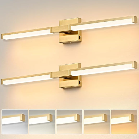 OKELI 32 Inch Bathroom Vanity Light Fixtures, Gold Modern Light Fixtures Over Mirror, 16W 5CCT Dimmable Wall Light- 2Pack