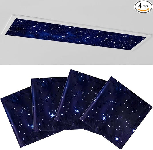 4 Pcs 1 x 4 Feet Fluorescent Covers for Ceiling Lights Magnetic Ceiling Light Cover with 8 Magnets for School Classroom Home Office Drop Lamp Decor (Starry)