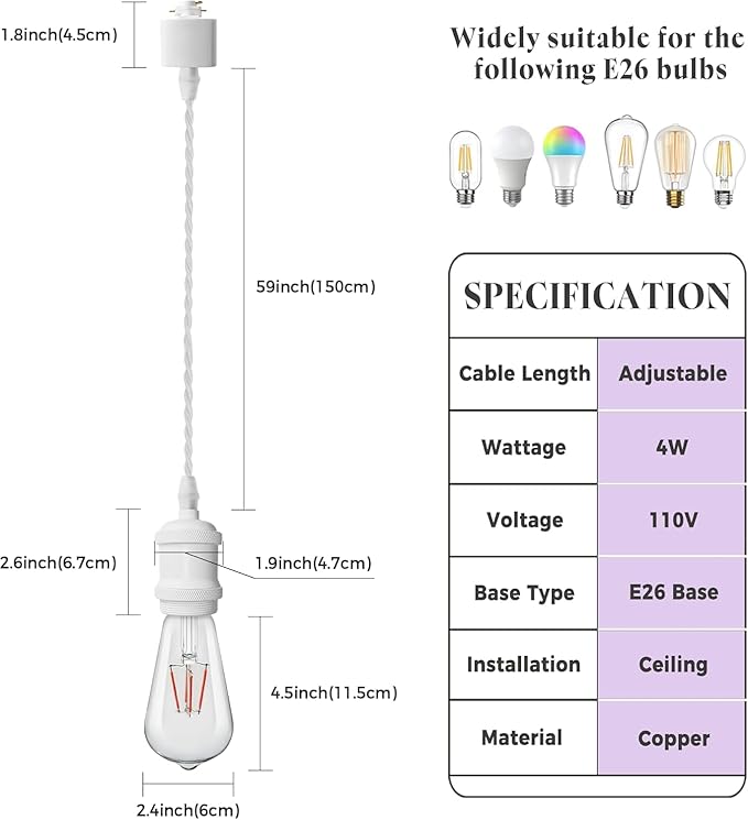 RGB Pendant Lights for Kids Room & Party Decor – 6-Pack White Track-Mounted Fixtures with Red Green Blue Bulbs, E26 Base, H-Type Track Compatible