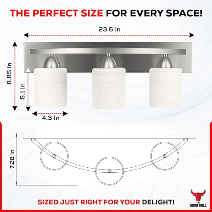 The Door Bull - Hollywood Style Modern Bathroom Vanity Light Fixture - Bathroom Lighting Fixtures Over Mirror - Bath Vanity Light Bar - Contemporary Interior Lights with Frosted Glass Shade