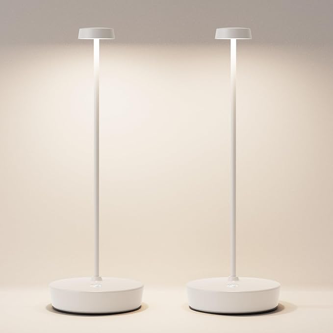 2Pack Cordless LED Table Lamp，Rechargeable Battery Desk Lamps, 3 Color Stepless Dimmable Metal Battery Table Lamps, Portable Table Light