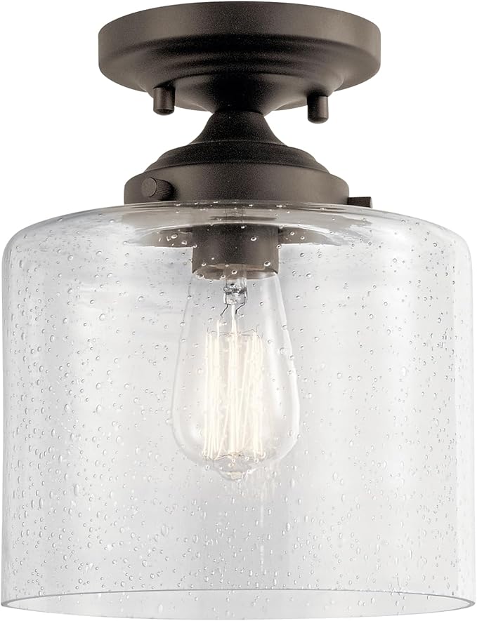 KICHLER Winslow 8.5" 1 Light Semi Flush with Clear Seeded Glass in Olde Bronze®