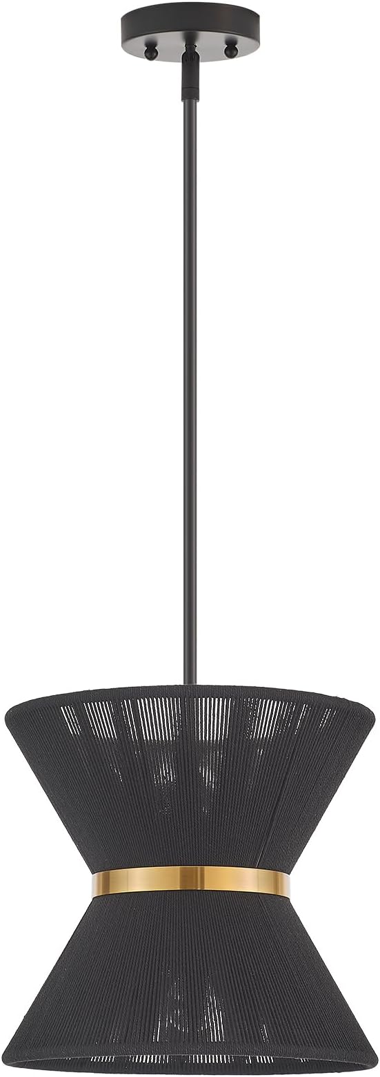 Hand Woven Boho Pendant Light Coastal Mini Modern Chandelier Adjustable Transitional Minimalist Pendant Lighting Fixtures for Kitchen Island Dining Room, Black, Dia 12.2”, UL Listed
