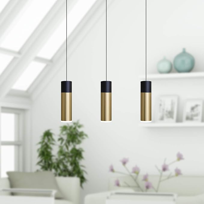 Vela 3 Mini Pendant Lighting Black-Brass - LED Hanging Light Fixture for Kitchen Island, Bar, Foyer - Cluster Pendants - Dimmable, Adjustable Wire, Lamp Bulb Included