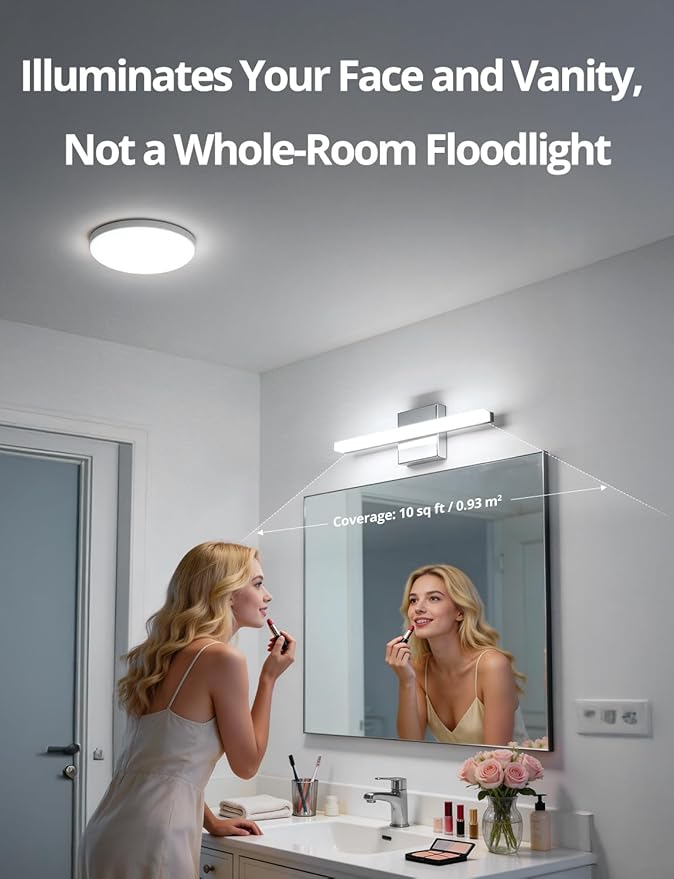 Combuh Modern Bathroom Light Fixtures Over Mirror, 16 Inch IP44 9W Chrome Vanity Light Bar for Bathroom, Wall Light Fixtures Cool White 6000K