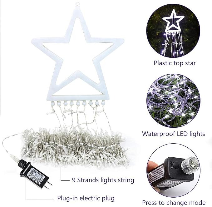 Christmas Decoration LED Star String Lights, Christmas Star String Lights with 317 LED Hanging Fairy Curtain Lights for Party Wedding Patio Indoor Outdoor Decorative