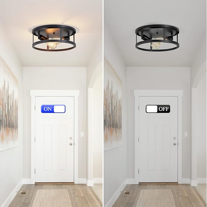 13 inch Black Flush Mount Ceiling Light Fixture,2-Light Hallway Light fixtures Ceiling,Light Fixtures Ceiling Mount for Kitchen,Farmhouse,Bedroom (2 Pack)