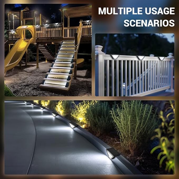 PATIOWIN 8 Pack Solar Step Lights for Outside, 24 LEDs Solar Stair Lights Waterproof IP65, Solar Deck Lights Outdoor Decor for Garden, Porch, Pathway, Patio, Fence(Cold White)