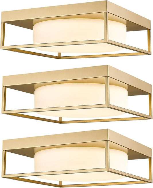 3Pack Modern Flush Mount Ceiling Light Gold, 12 Inch LED Bedroom Ceiling Light Fixture 24W 950 Lumen, Dimmable 3000K, Square Ceiling Lamp for Bathroom Hallway Kitchen