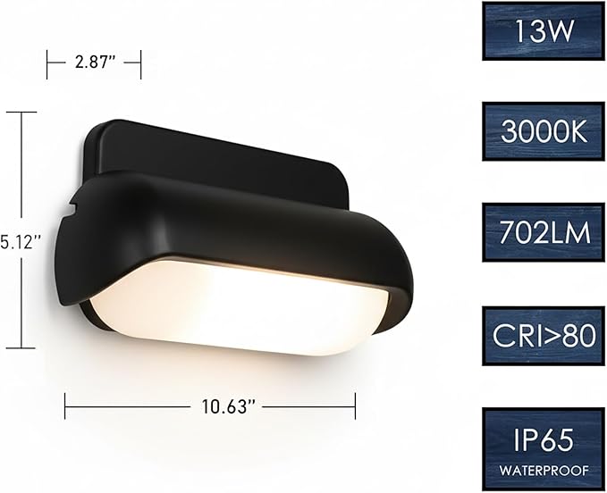 Modern Wall Sconce Outdoor Porch Light Waterproof Patio Lamp LED Wall Light Fixture Aluminum 13W 3000K Front Door Lamp for Indoor & Outdoor use Garden Yard 2 Pack