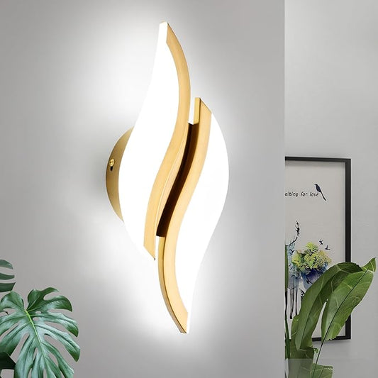 CANEOE Modern LED Wall Sconce 6000K Gold Indoor Wall Light Fixtures Acrylic Wall Sconce Lighting for Living Room Bedroom Bedside Bathroom Hallway Stairway Wall Lamp (Gold, 1 Pack, 6000K)
