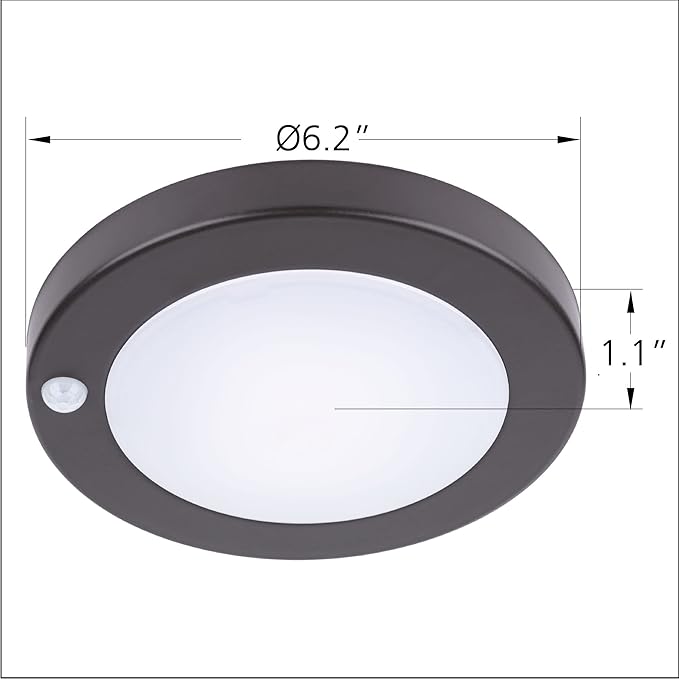 YoonLIT Flush Mount PIR Motion Sensor LED Ceiling Light, 6.2 Inch 10.5W 700 Lumen, Motion Activated Ceiling Fixture for Closet, Garage, Doorway, Stairway, Hallway, Bronze Finish 3000K 2-Pack