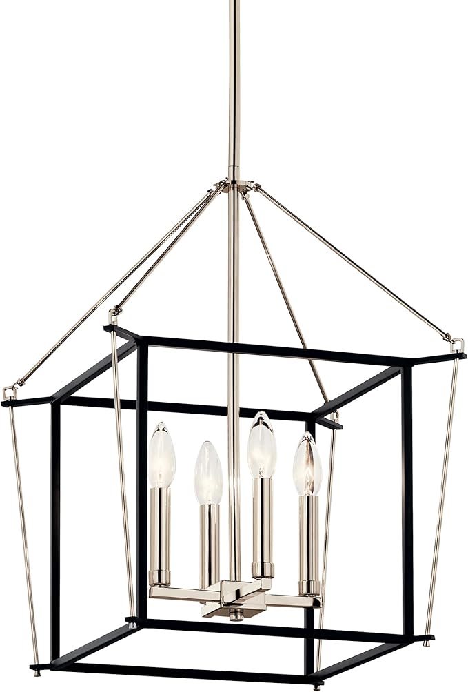 Kichler Eisley 4-Light Foyer Pendant, Soft Modern Light in Polished Nickel and Black, Sloped Ceiling Compatible, for Hallway, Laundry or Mud Room, Kitchen or Bar (21.25" x 1 6" x 16"), 52626PN