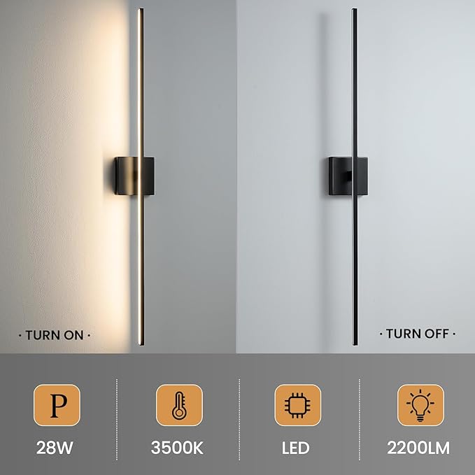 Bathroom Vanity Light Fixtures Over Mirror - 39 Inch Matte Black Vanity Lights for Bathroom 28W 3500K Dimming LED Vanity Light Bar Modern Wall Sconce Lighting for Mural