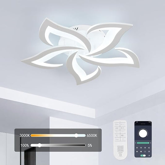 Dimmable 5-Petals Flower Ceiling Light, 3000K-6500K Changeable with APP/Remote Control, Modern LED Flush Mount Ceiling Lights Fixture for Living Room Bedroom Dining Room Kitchen
