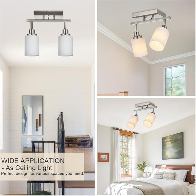 TODOLUZ 2-Light Track Light Fixtures Wall Sconce Lighting, Brushed Nickel Spotlight for Kitchen Living Room Dining Room Hallway, E26 Bulb Base
