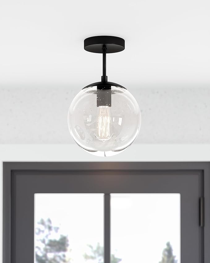 Design House 588517 Gracelyn Modern Indoor Dimmable Semi-Flush Ceiling Light with Clear Seedy Glass Globe Shade for Kitchen Hallway Bedroom, Matte Black