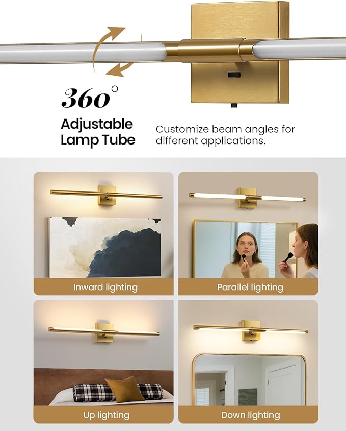 Gold Vanity Light Fixtures for Bathroom Over Mirror 30 inch LED Bath Sconces IP44 5CCT Adjustable Morden Picture Lights for Paintings (Built-in Dimmer)