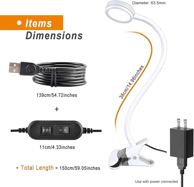 LEPOWER Clip on Light/Reading Lights/Book Light Color Changeable/Night Lights Clip on for Desk, Bed Headboard and Computers, Adapter Included (White)