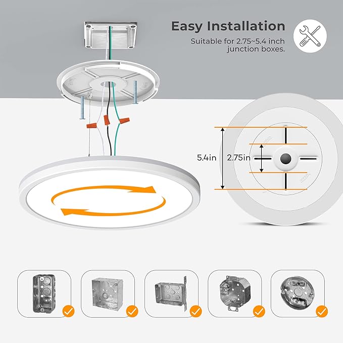 Matane 12 Inch LED Flush Mount Ceiling Light Fixture with Night Light, 24W 2400LM 3000K/4000K/5000K Selectable, Dimmable LED Ceiling Lights for Bedroom, Dining Room, Kitchen, Round White