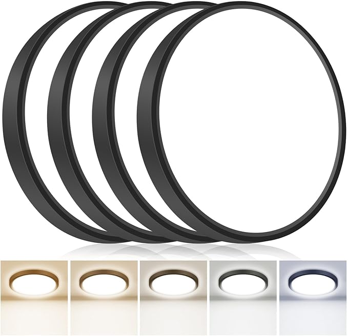 hepside 4Pack 12Inch LED Flush Mount Ceiling Light Fixture 5CCT 24W 2800LM Closet Light Fixture,Small Round Slim Surface Ceiling Lamp for Hallway,Bathroom,Bedroom,Kitchen,Interior