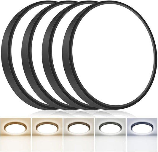 hepside 4Pack 12Inch LED Flush Mount Ceiling Light Fixture 5CCT 24W 2800LM Closet Light Fixture,Small Round Slim Surface Ceiling Lamp for Hallway,Bathroom,Bedroom,Kitchen,Interior