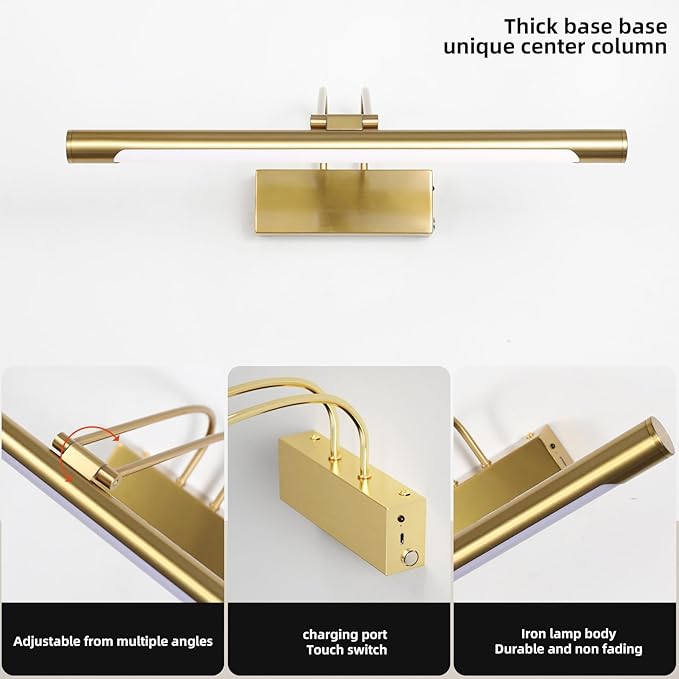 Picture Lights for Wall,16 inch Art Lighting for Paintings Wireless,5000mAh Gallery Lights for Rechargeable,3CCT Dimmable & Timer Cordless Frame Light for Paintings,Canvas,Portrait,Gold