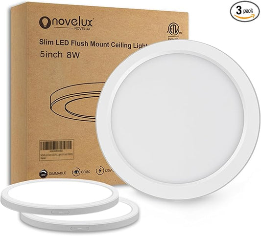 ETL Certified 5 inch Flush Mount Ceiling Light Dimmable,5000K White LED Ceiling Light Ultra Thin Round Flat Panel Ceiling Lights for Bedroom, Bathroom,Kitchen, Hallway,Basement,Closet, 3 Pack