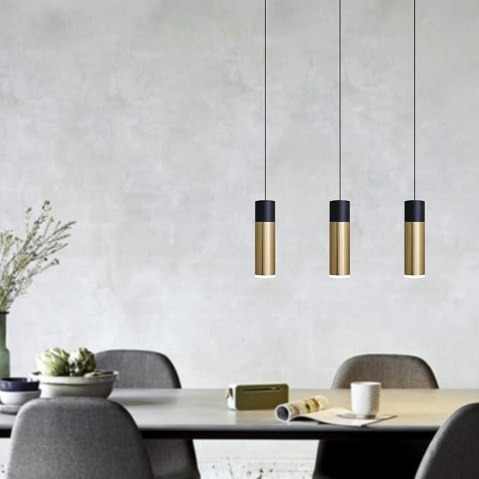 Vela 3 Mini Pendant Lighting Black-Brass - LED Hanging Light Fixture for Kitchen Island, Bar, Foyer - Cluster Pendants - Dimmable, Adjustable Wire, Lamp Bulb Included