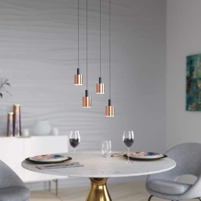 Virgo 4 Mini Pendant Lighting Black-Copper - LED Hanging Light Fixture for Kitchen Island, Bar, Foyer - Cluster Pendants - Dimmable, Adjustable Wire, Lamp Bulb Included