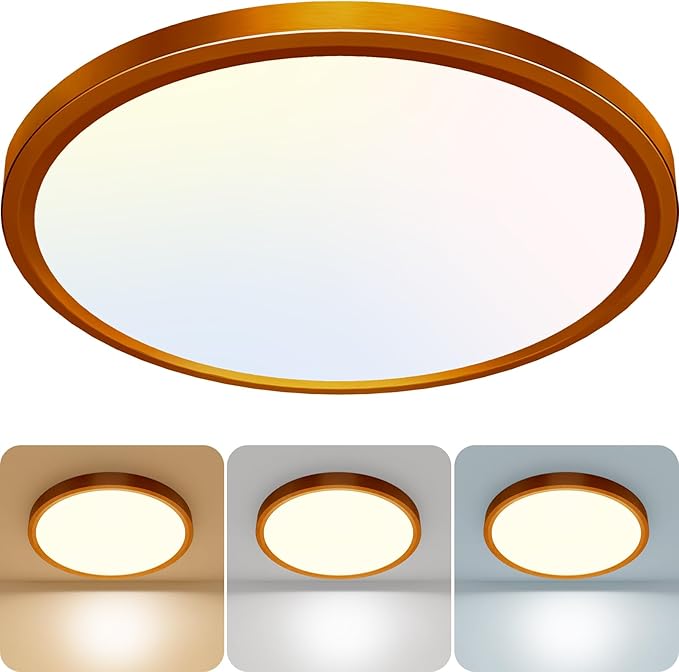 libtit 7 Inch Golden Bronze Flush Mount Ceiling Light, 15W Aureate Ceiling Light Fixture, 3000K/4000K/6500K Color Selectable, Gilded Round Ceiling Lighting for Bedroom Kitchen Pantry