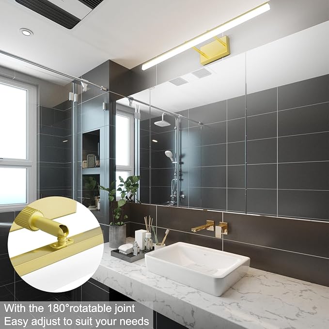 Aipsun 31.5inch Brushed Brass Bathroom Vanity Light Fixtures Modern LED Light Fixtures Gold Vanity Lighing for Bathroom Wall Fixtures 5500K