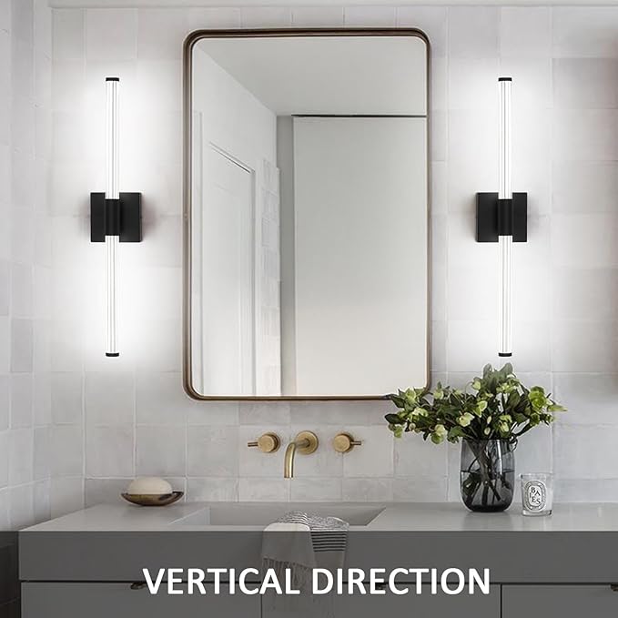 Modern LED Vanity Light, 360° Full Lighting Bathroom Light Fixture Over Mirror, 22W 5500K Cool White, Hardwired Wall Sconce, 23.6 Inch, Black